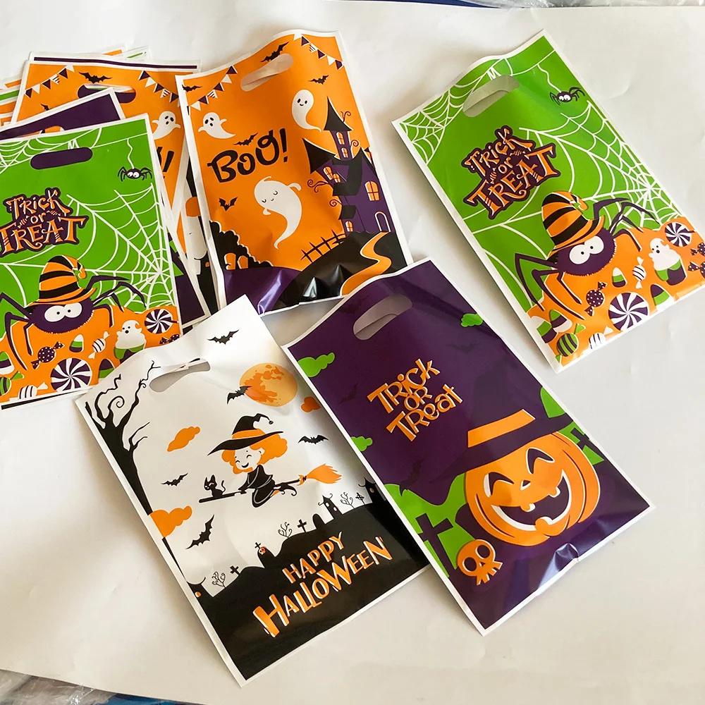 40pcs Halloween Gift Plastic Gift Tote Candy Party Pumpkin Spider Element Colorful Packaging Plastic