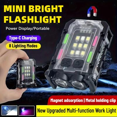 5 Adet Mini LED Anahtarlık Işığı USB Şarj Edilebilir 8 Mod Şapka Klipsli Taşınabilir El Feneri Pil Göstergeli El Feneri Mıknatıslı Yürüyüş