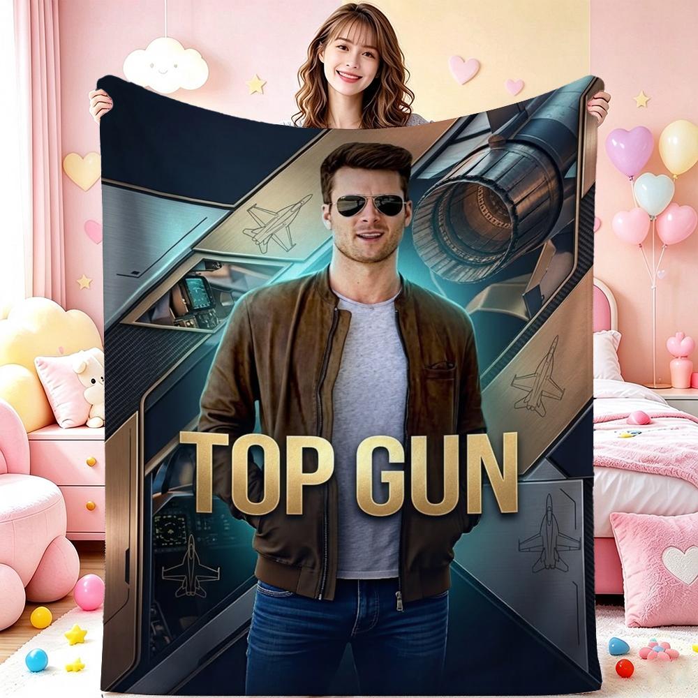 Top Gun Style Fighter Jet Pilot Poster Pattern Theme Flannel Blanket Skinfriendly Warm Throw Blanket For Living Room Office Nap Home Party Decor