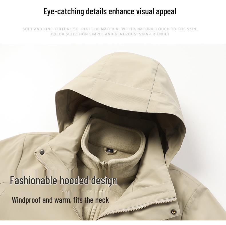 Men's Plus Size 3-in-1 Outdoor Jacket with Removable Liner & Hood for Autumn/Winter