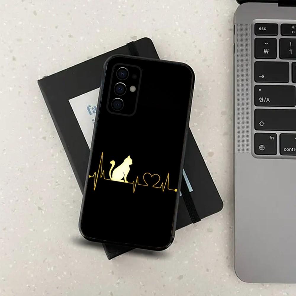 Cute Cat Line Black Phone Case For Samsung S24,S21,S22,S23,S30,Ultra,S20,Plus,Fe,Lite,Note,10,9,5G Black Soft Cover