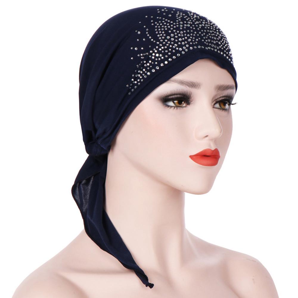 Women India Muslim Stretch Turban Hat Cotton Hair Loss Head Scarf Wrap