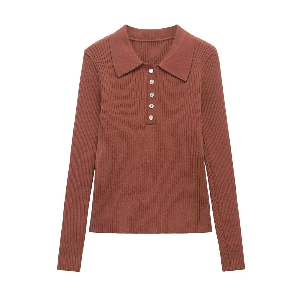 2025 Jarní Dámská Móda Slim Pletené Tričko s POLO Límcem