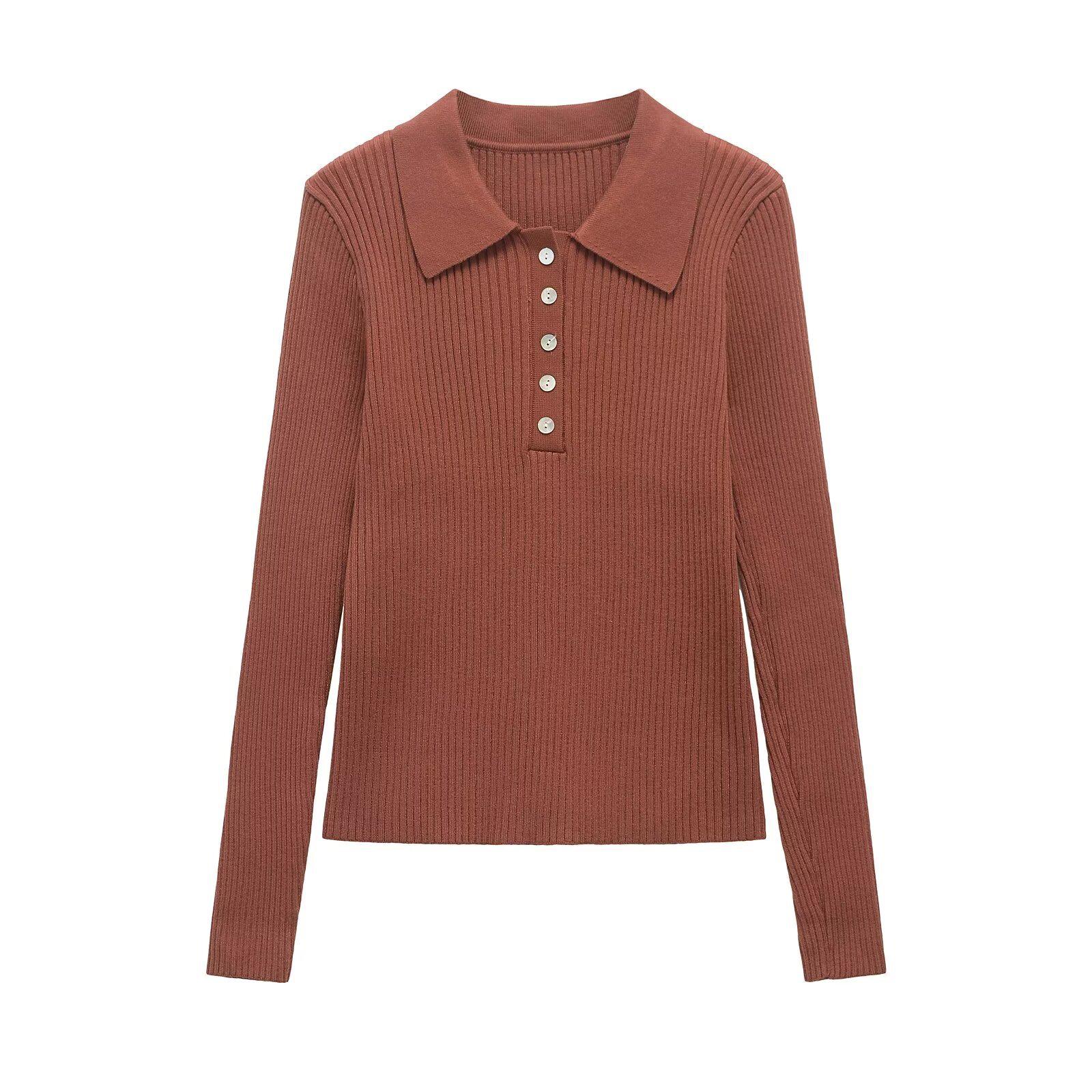 

2025 Spring Women s Fashion Slim POLO Collar Knit T-Shirt S