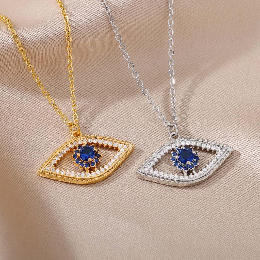 Eye Pendant Necklace for Women Gold Color Stainless Steel Necklaces 2024 Trending Choker Lucky Aesthetic Jewelry