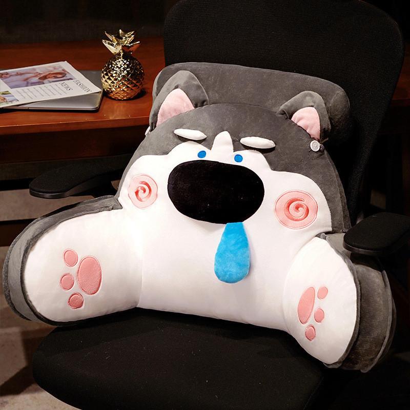 Entzückende Plüsch-Cartoon-Hund-Katzen-Rückenkissen für gemütliche Studentenwohnheime