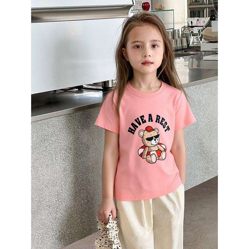 Foreign Trade Trendy Children's Clothing Summer Girls' Short-Sleeved T-Shirt Korean Style Children's Bear Baby Clothes Pure Cotton Printed Ins