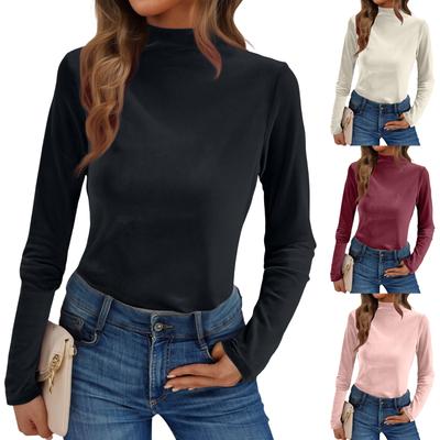 Women's Stylish Casual Solid-Color Half-High-Neck Velvet Long-Sleeve Base Layer Top