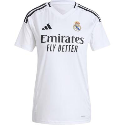 adidas SS24 Real Madrid 24/25 Heim Trikot mit Buchstabendruck Bequem Mode V-Ausschnitt Kurzarm Fußballtrikot Damen Oberteile Weiß IT5182