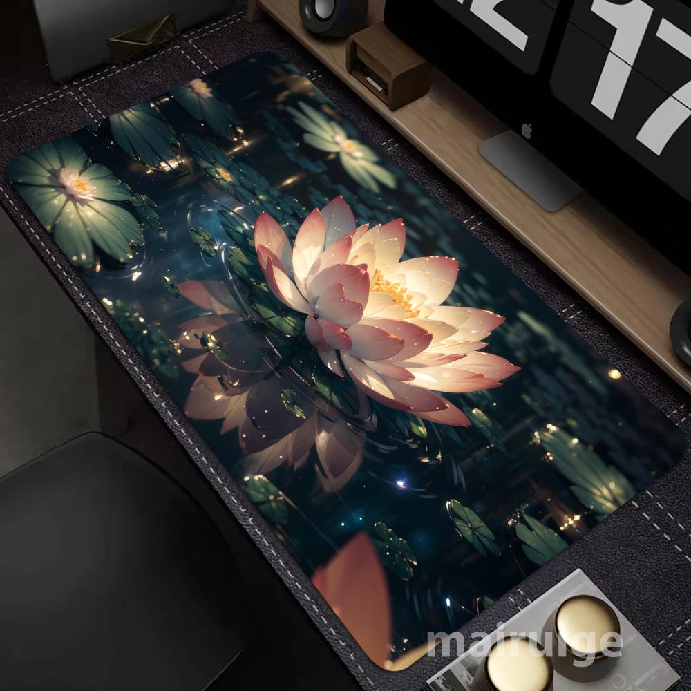 1 Pc Glowing Lotus Mouse Pad Large Computer Office Game Table Mat Xxl Rubber Nonslip Stitched Edge Keyboard Mats Long Desk Pads