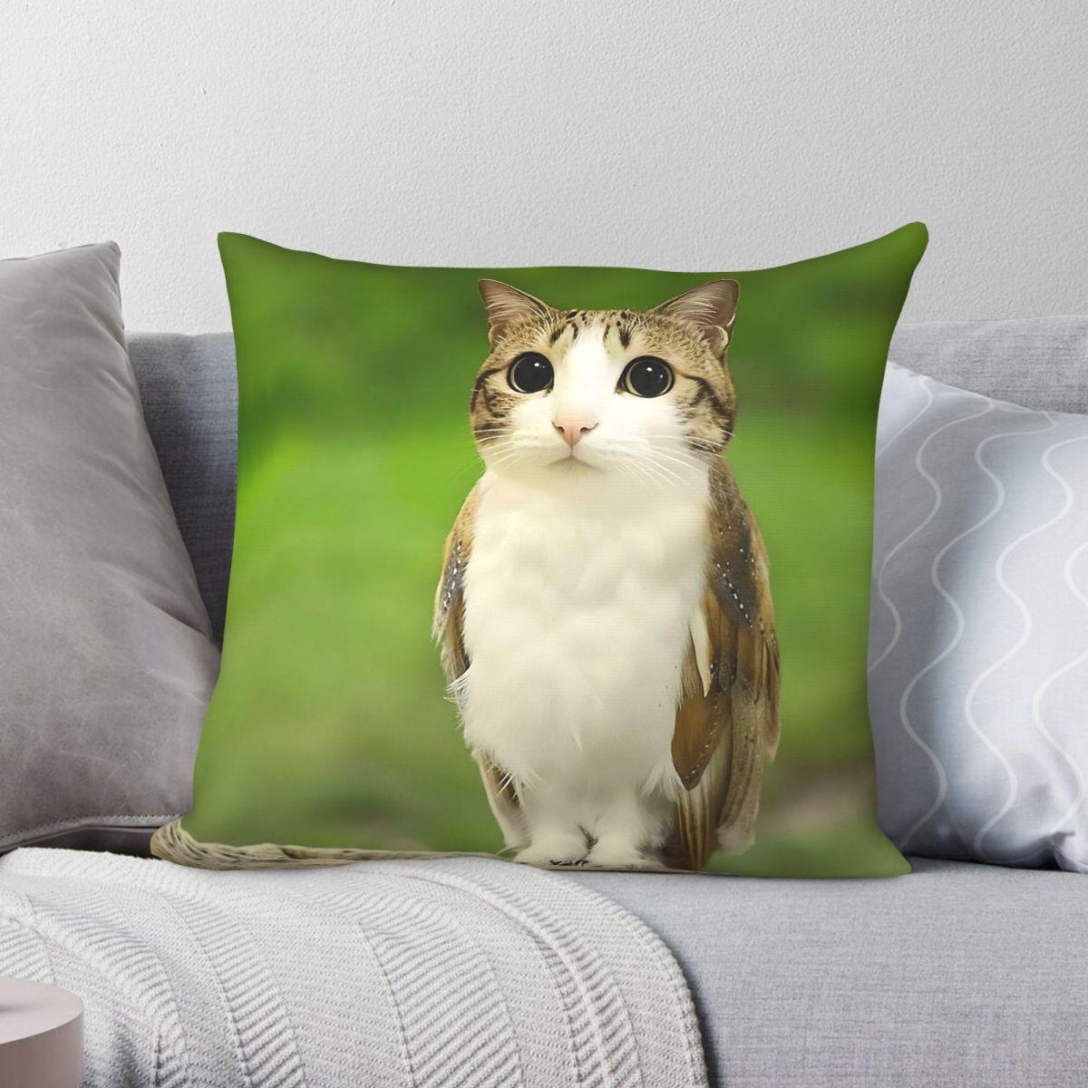 Exquisite Ornaments Unisex Cat Owl Meowl Meme Square Pillowcase Polyester Linen Velvet Creative Zip Decor Car Cushion Cover