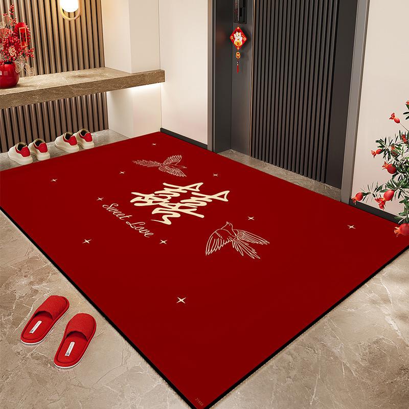 Red Wedding Doormat: Festive Diatom Mud, Water-Absorbent, Anti-Slip Entrance Pad for New Couple 40x60cm - Thickened Crystal Velvet