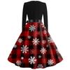 Christmas Print Flare Dress For Women Long Sleeve Dress Hollow Party Casual Square Collar Dresses