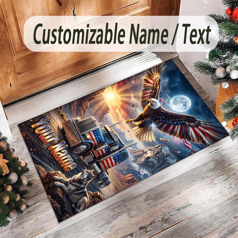 Truck Theme Crystal Velvet Rug Personalized Custom Name Text Soft Floor Mat Home Decor