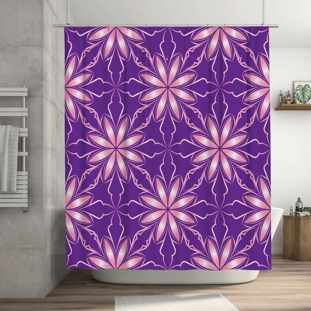 Kaleidoscope Shower Curtain Purple Pink Floral Pattern Waterproof Bathroom Decor Privacy Protection Size Customizable (White Bat