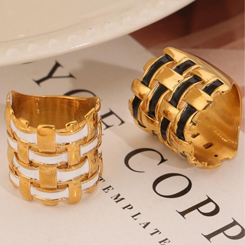 Stainless Steel Weave Wide Rings For Women Men 316L Black White Glaze Couple Rings Man Woman Female Ring Luxury Quality Jewelry