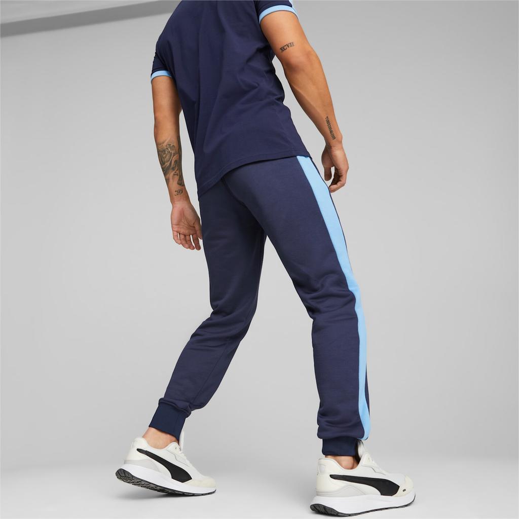 Puma Manchester City Ftblheritage T7 Track Pants Striped Print Drawstring Loose Cuff Knit Sports Pants Men Bottoms Blue 769497-02