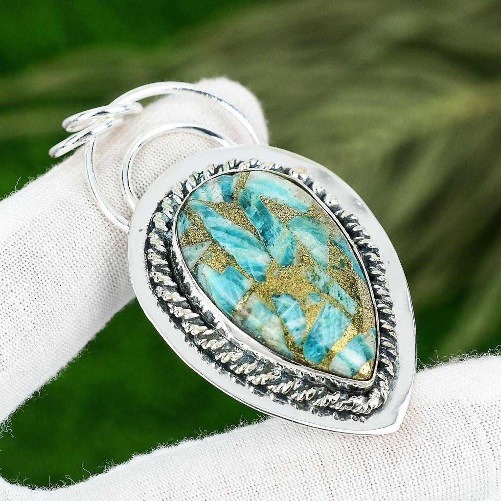 Friendship Day Sale Sterling Silver Natural Copper Amazonite New Pendant Jewelry