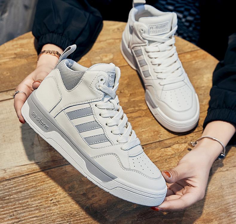 High-top Little White Shoes Women's Leather New Velvet Women's Shoes Cowhide Casual Sports Couple Flat Baseplate Shoes