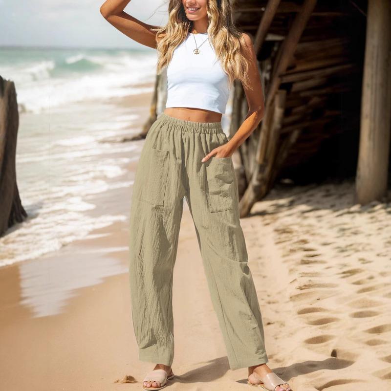 Women's Casual Pants Vacation-style Elastic Waist Work Bag