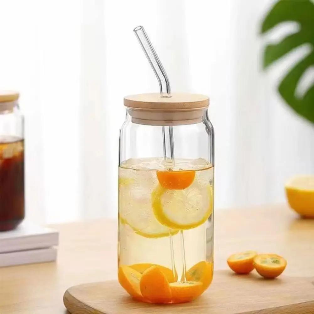 500ml Heat Resistant Coffee Glass Cup With Lid and Straw Transparent Milk Tea Juice Cups Coffee Mug For Home Bar Drinkware 500ML