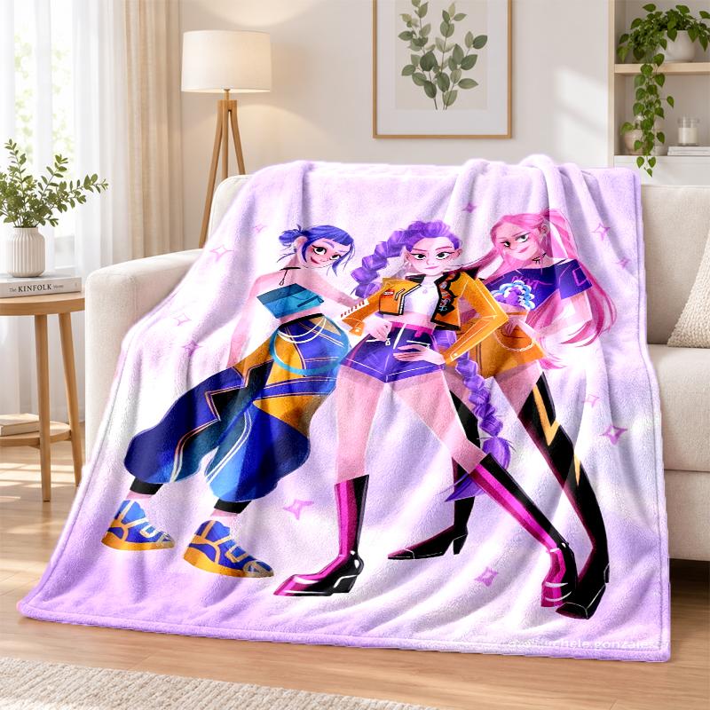 Kpop Demon Hunters Flannel Throw Blanket Soft Warm Cozy For Sofa Bed Indoor Home Bedroom Use
