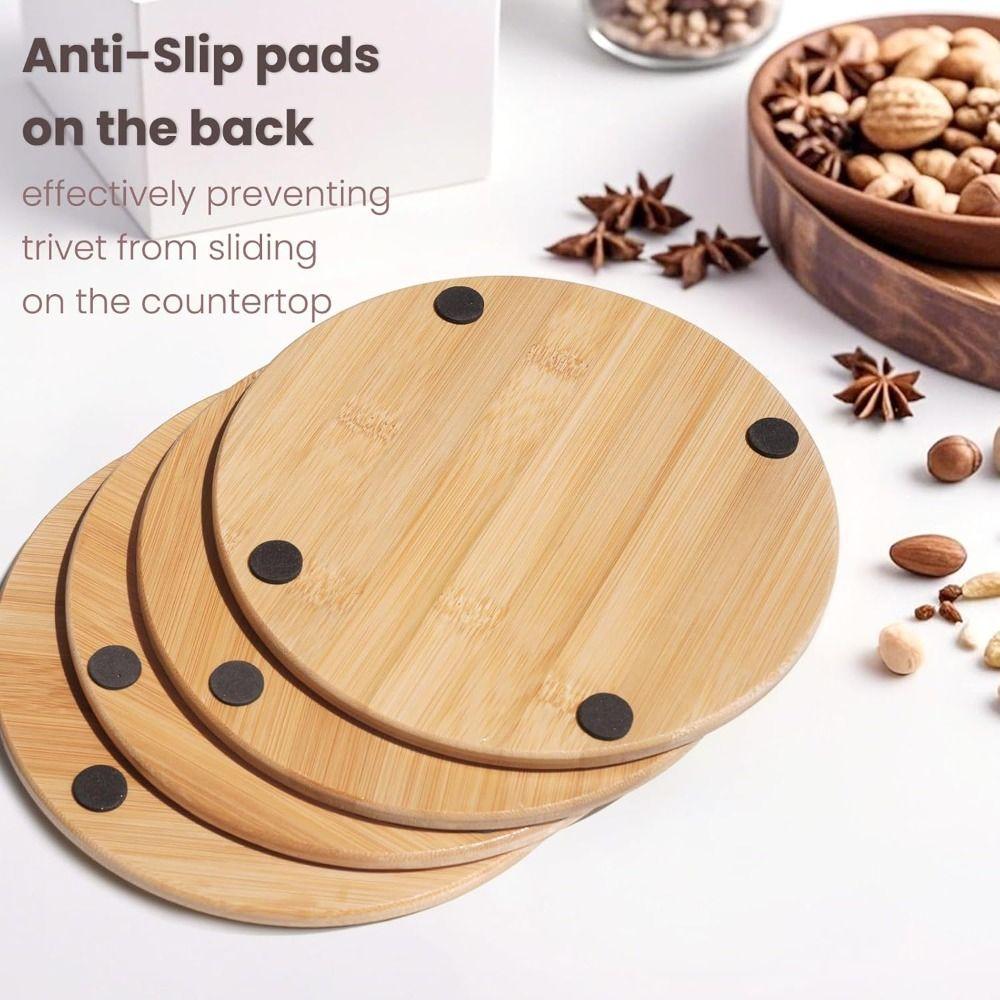 7.5 Inch Bamboo Trivets Heat Resistant Kitchen Decor Hot Large Coaster  for Table & Countertop