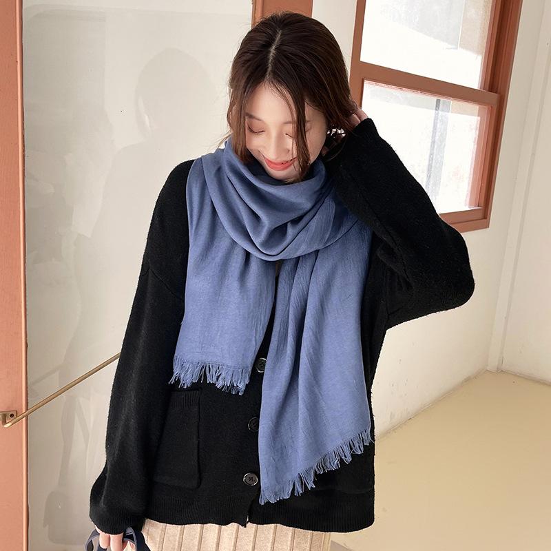 Sweet Solid Color Scarf Women's 2025 New Fashion Warm Medium and Long Decorative Wear Scarf Shawl