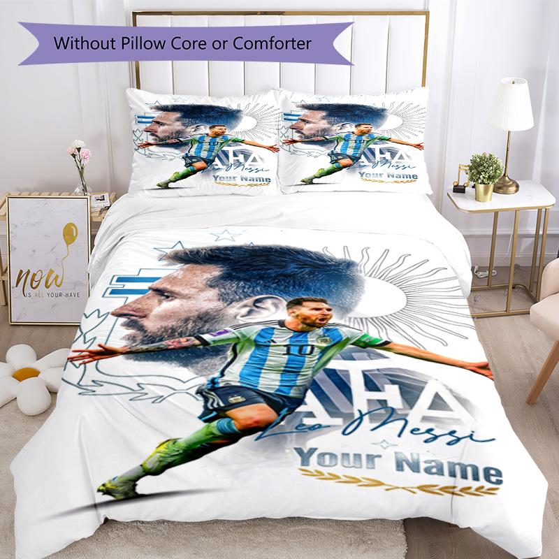 Football Messi Personalized Name Bed Linens Design for Decorate room Wrinkle Resistant Bedroom Decor Gift for Festivals