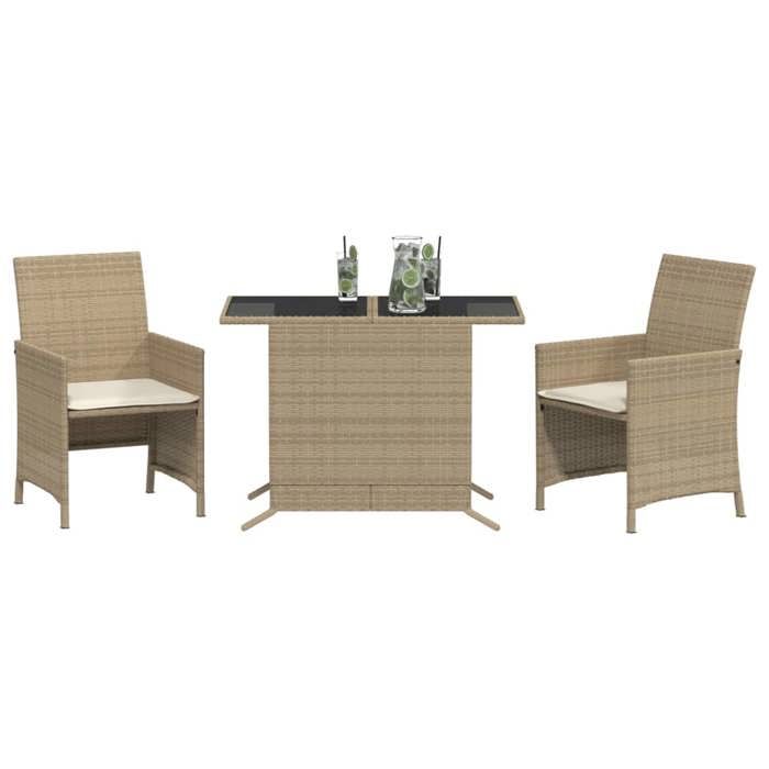 VidaXL Ensemble de Bistro avec Coussins 3 pcs, Chaises et Table de Patio, Meubles de Terrasse Arrière-cour Extérieur, Beige 365120