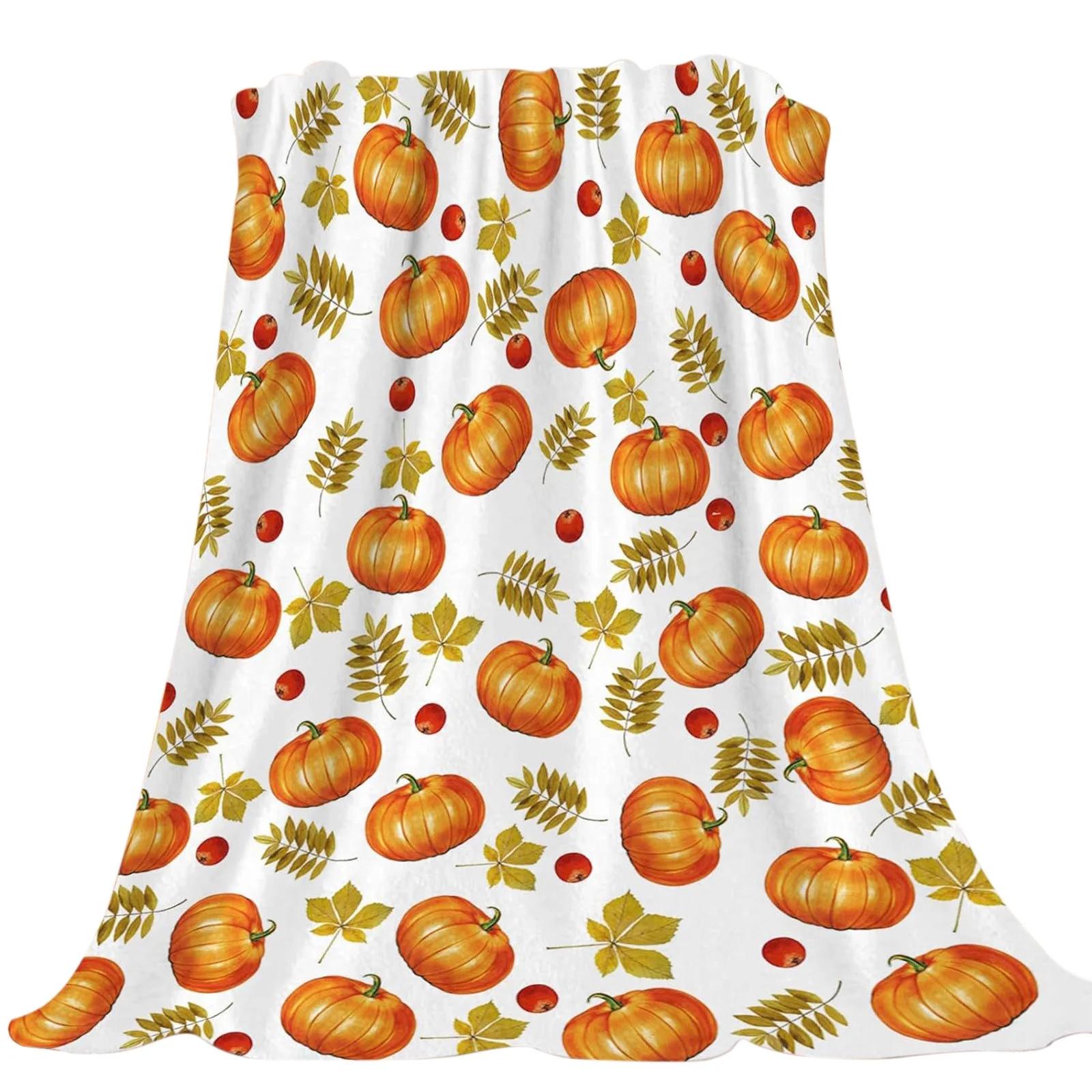 

Осенний плед, Фланелевый флисовый плед с рисунком тыквы и кленового листа, Плюшевый плед-шаль, Мягкий легкий приятный для кожи декоративный плед One Size