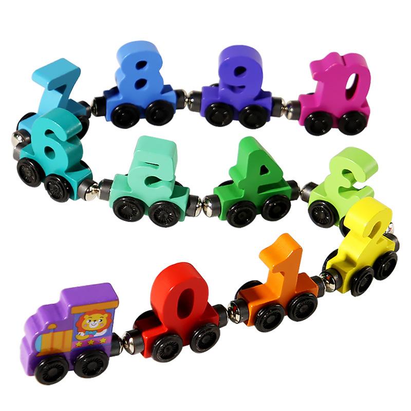 Children'S Wooden Magnetic Digital Train Building Block Assembly Car Baby Enlightenment Early Education Digital Cognitive Educational Toys