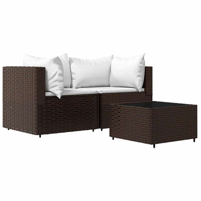 VidaXL Garden Lounge Set 3 Pcs with Brown Wicker Cushions, Outdoor Lounge Set, Furniture Set 319747