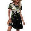 Women's Short Sleeve Casual Dress Floral Print Round Neck Waist Tie with Pockets Relaxed Fit Summer Dress