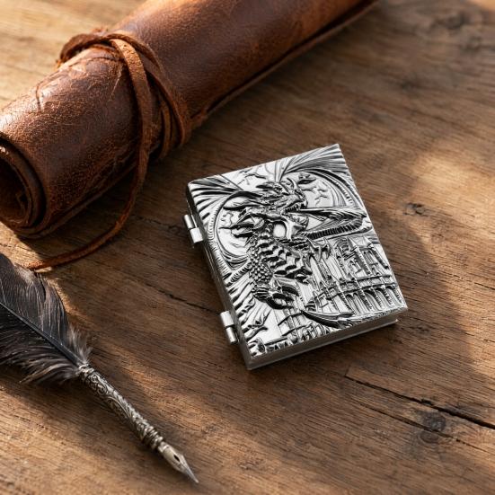 7-in-1 Rotating Dice Box Vintage Magic Spell Book with Dragon Relief Dice