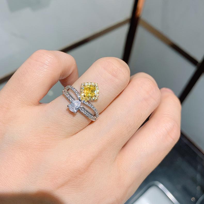 Zircon Women's Ring Pink Yellow Colored Square Jewelry High Carbon