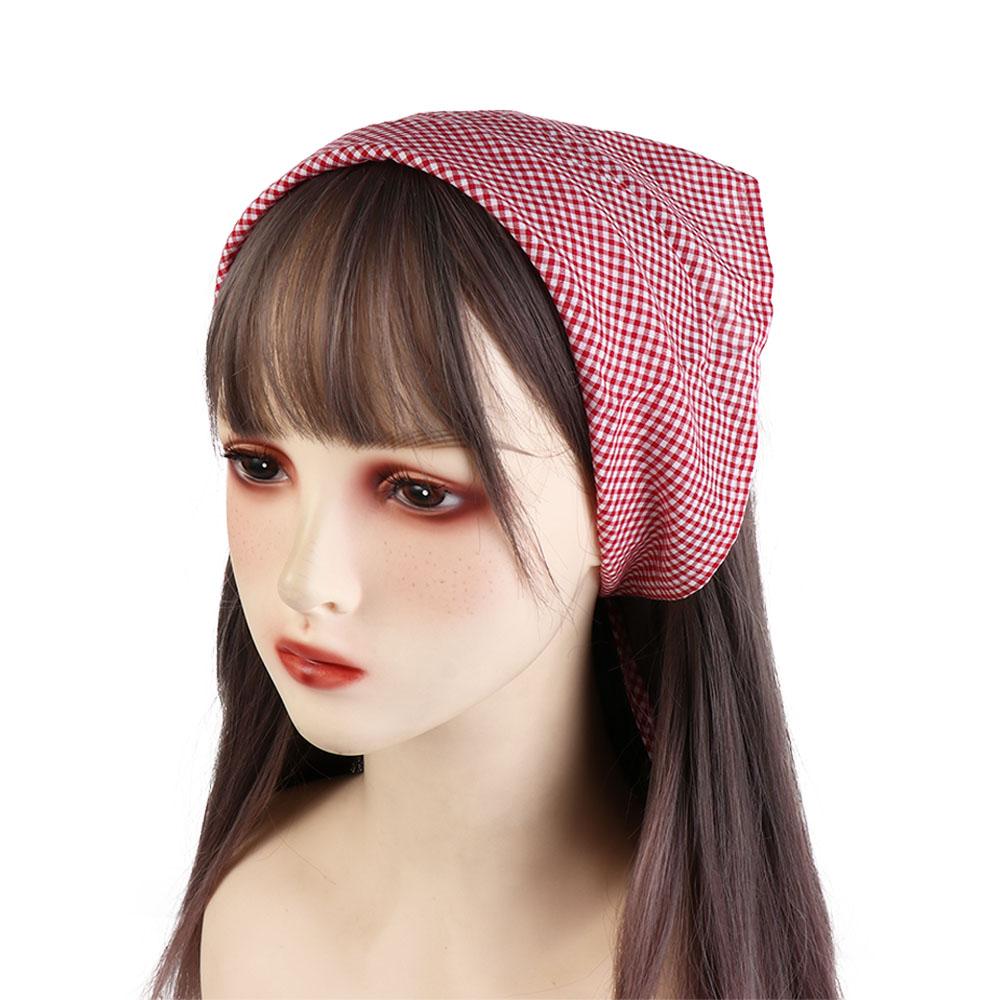 Red Hair Scarf Bohemia Bandana Blue Lattice Headband Turban Triangle Hair Band Strap  Female