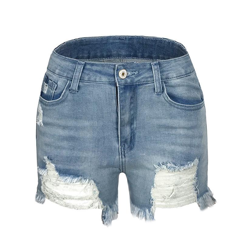 Women's Elastic Hole Tassel Sexy Fashion High Waist Denim Shorts