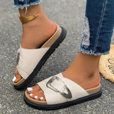 Fashion Ladies Shoes 2024 Hot Sale Belt Buckle Women's Slippers Fashion Peep Toe Casual Slippers Women Hot Sale Round Toe Flat Slippers