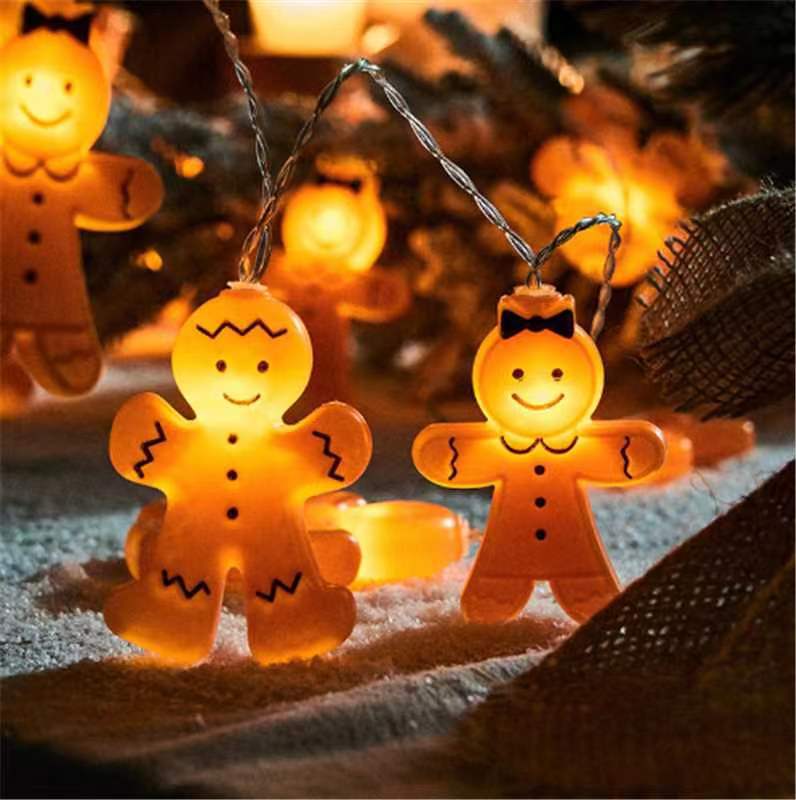 LED Christmas String Lights Decorations Gingerbread Man Fairy Light 2025 Xmas Ornaments Navidad Noel Kids Gifts Happy New Year