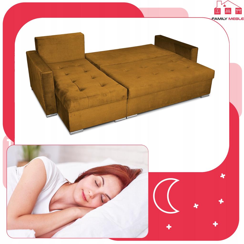 Varius Corner Sofa Bed with Sleeping Function Family Furniture Cornea Golden Yellow