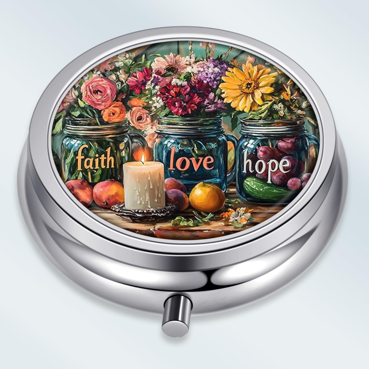 

Portable Pill Box with 3 Compartments, Mini Metal Medicine Organizer Case, Cute Printed Pill Container for Vitamins, Pills, Jewelry, Travel, Daily Use разноцветный