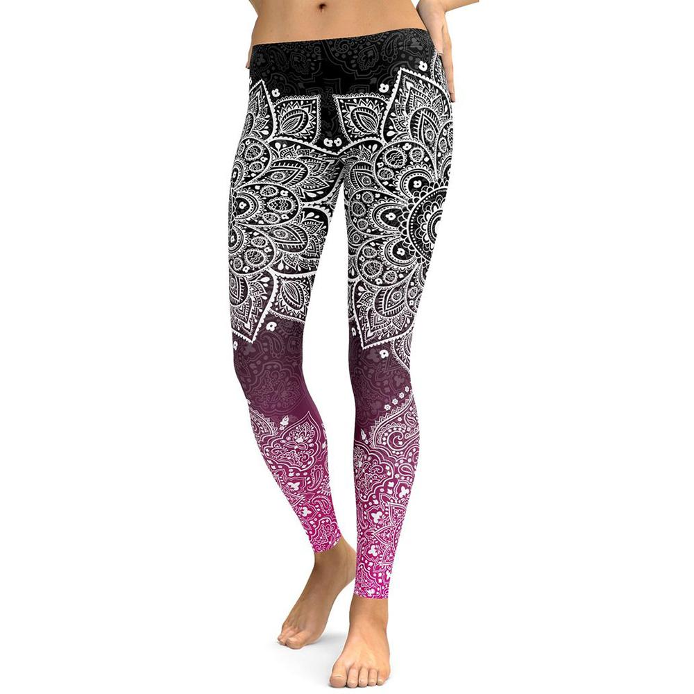 Black to Pink Mandala Yoga Leggings High Waist Yoga Pants Breathable Gym Fitness Push Up Girl Yoga Workout Leggings