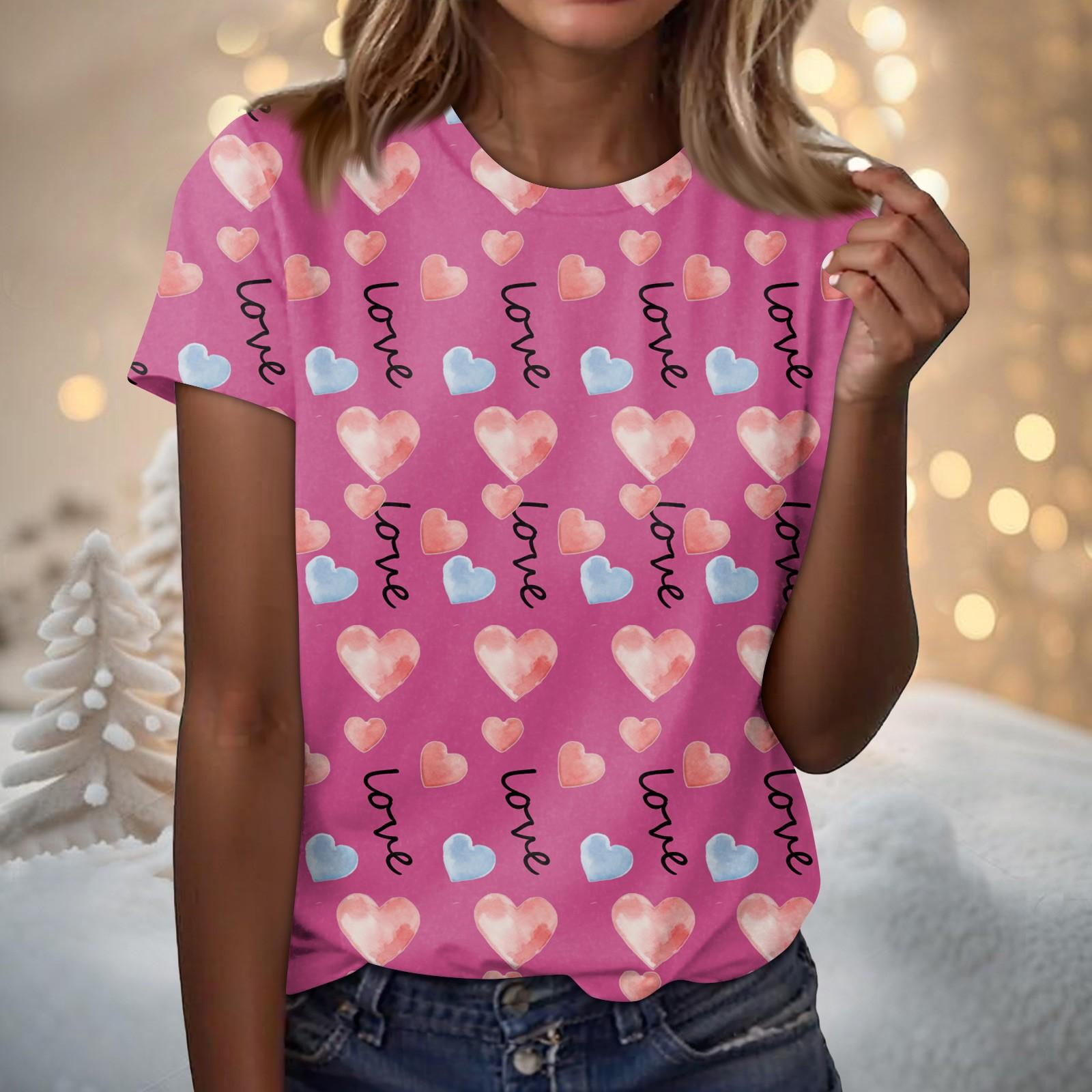 

Женская модная повседневная футболка с коротким рукавом и круглым вырезом с принтом ко Дню святого Валентина L