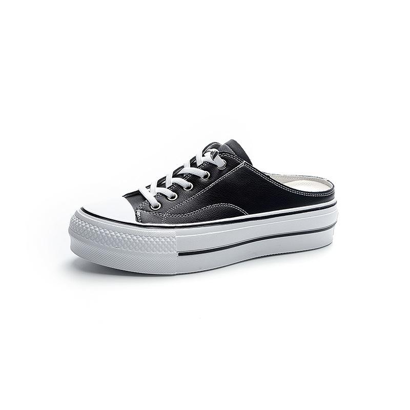 

Heel-less half-support shoes, women s summer women s shoes, elastic belt, lazy person, one pedal, leather thick-soled bag head, half slippers. 39 чёрный