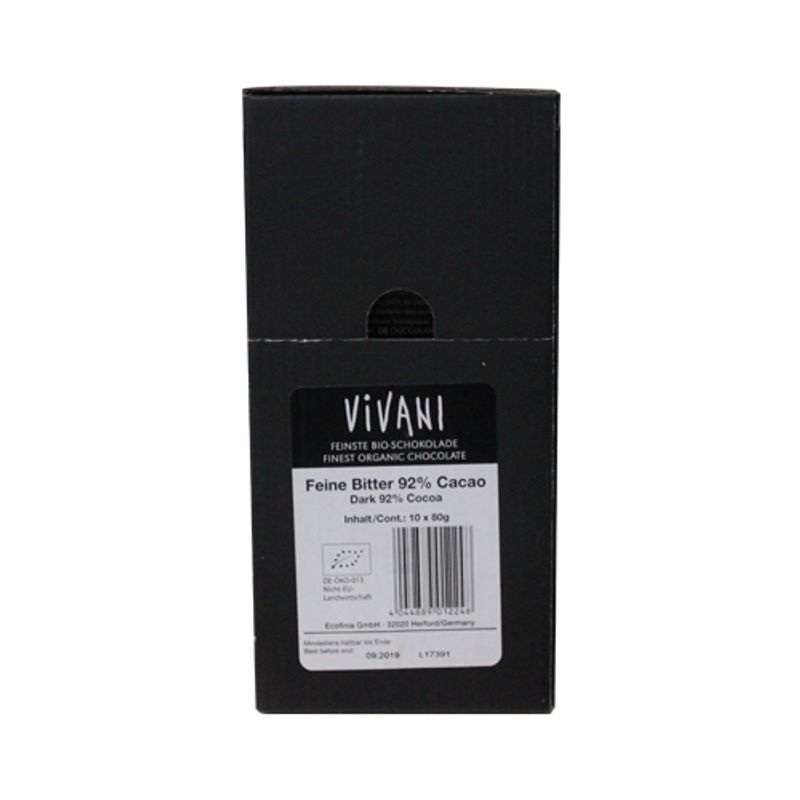 Vivani Cacao 92% Fine Dark Chocolate 80g x 10 packs