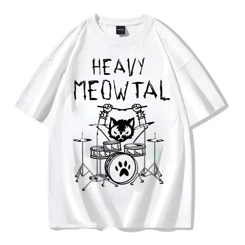 Men Tees Heavy Meowtal Cat Metal Music Gift Idea Funny Pet Owner T-Shirt Latest Printed Tops Shirt  T Shirts for Boys Geek