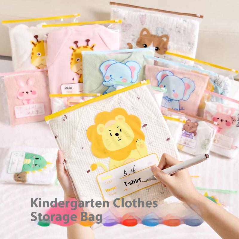 10/15/20Pcs Transparent Thickened Packaging Bag Cartoon Space Saving Storage Bag Elephant Giraffe Zipper Bag For Kindergarten
