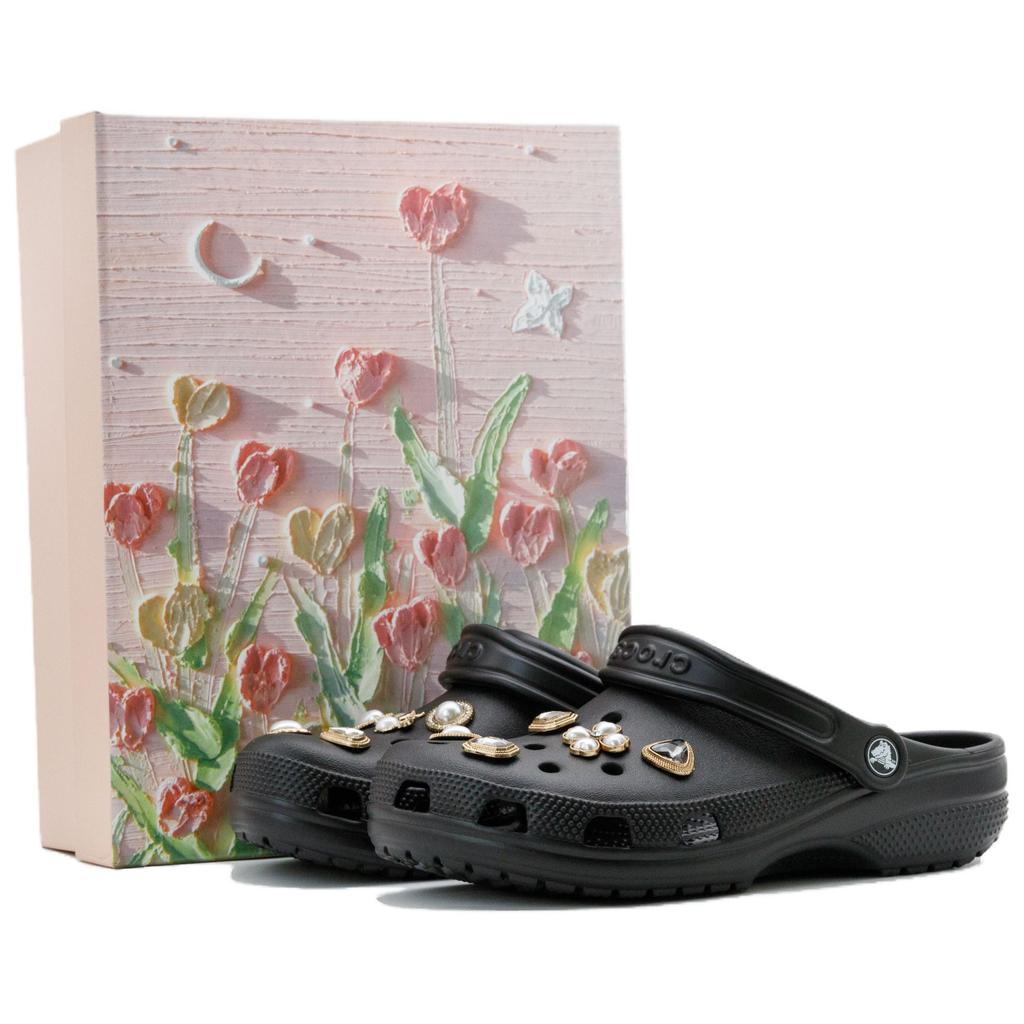 Crocs Classic clog EVA Comfortable Refreshing Personality Versatile Gift Box Edition Hole Shoes Unisex Black