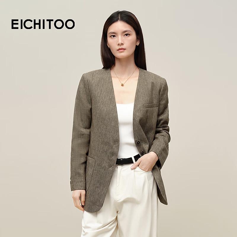 EICHITOO Women s Linen Blend Faux Denim Blazer M